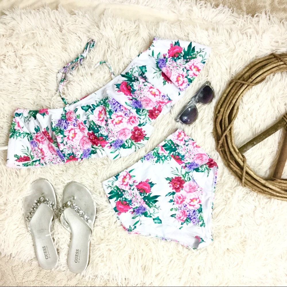 Off The Shoulder High Waist 2 Piece Bikini
